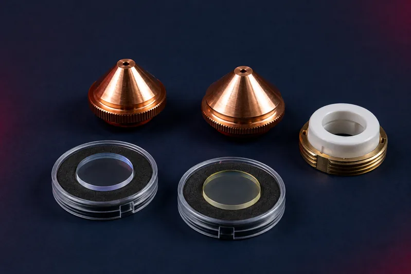 Copper nozzles, a ceramic ring and protected optical windows