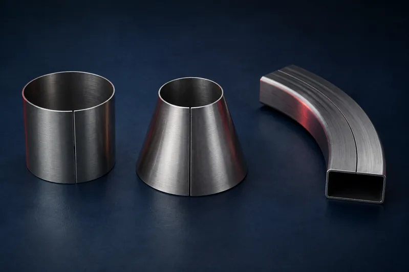 Open cylinder, tapered reducer and curved hollow metal section