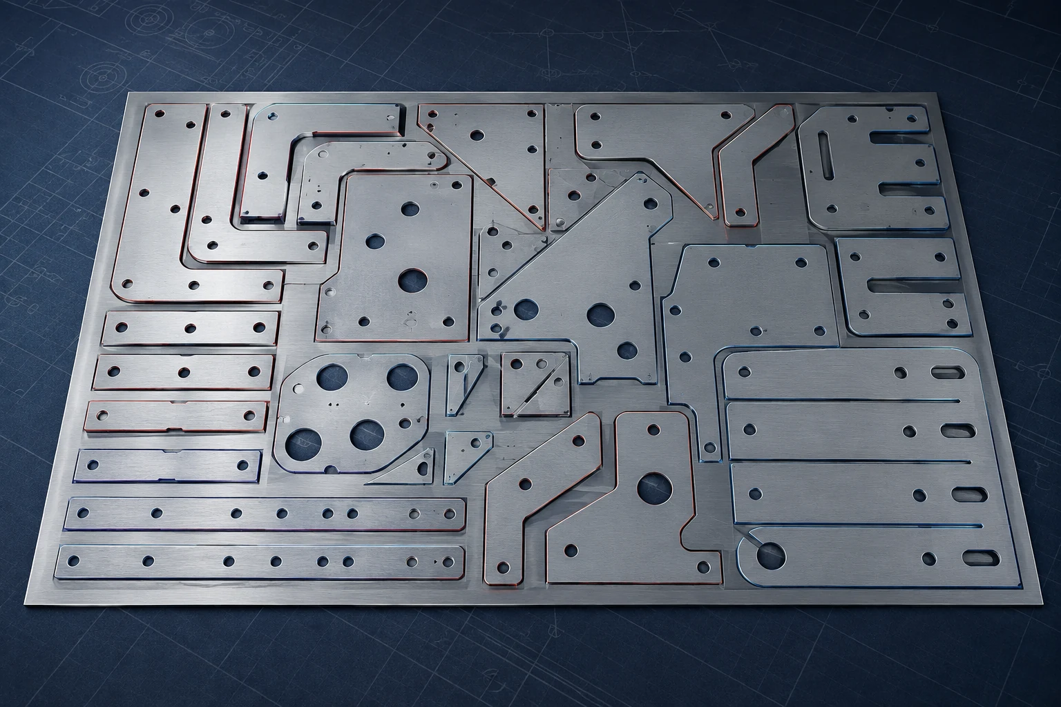 AI illustration of metal profiles nested closely on a rectangular sheet