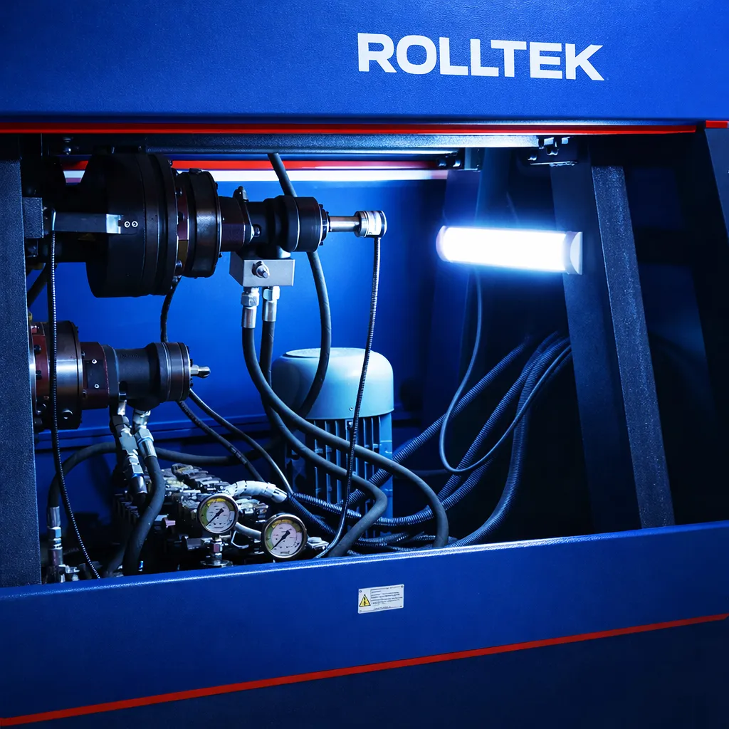 Close-up of the RollTek TITAN hydraulic power unit and motor